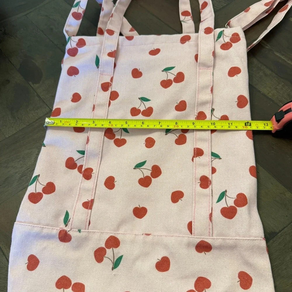 Pink & Cherry Print‎ Canvas Tote Bag with Handles & Adjustable Strap Book Bag